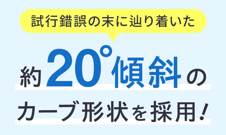 約20°傾斜のカーブ形状を採用