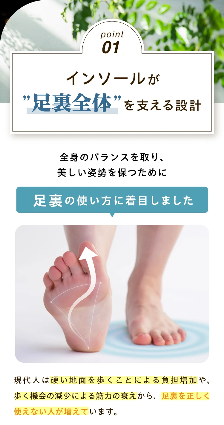 POINT01 インソールが足裏全体を支える設計