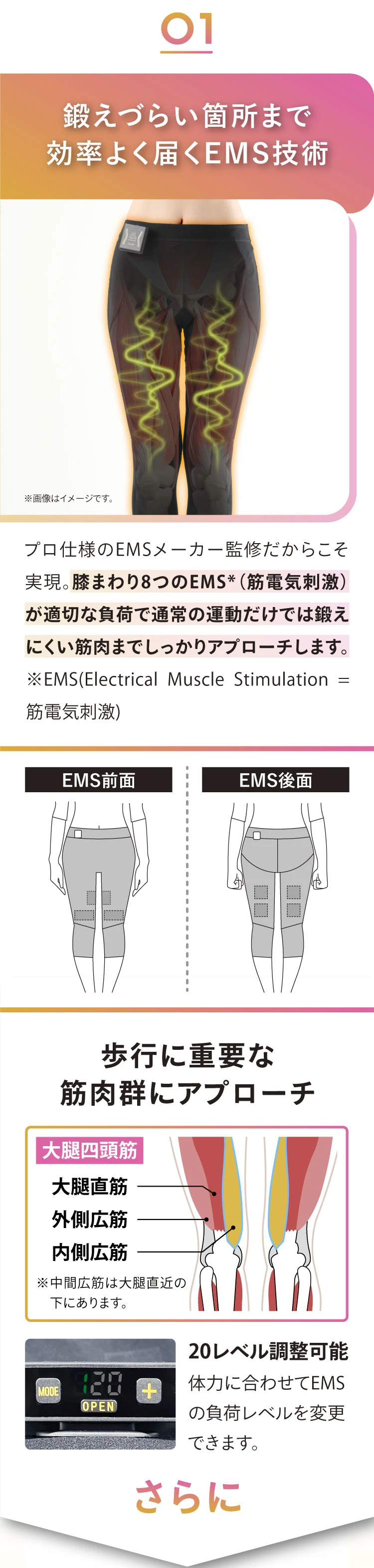 鍛えづらい箇所まで効率よく届くEMS技術