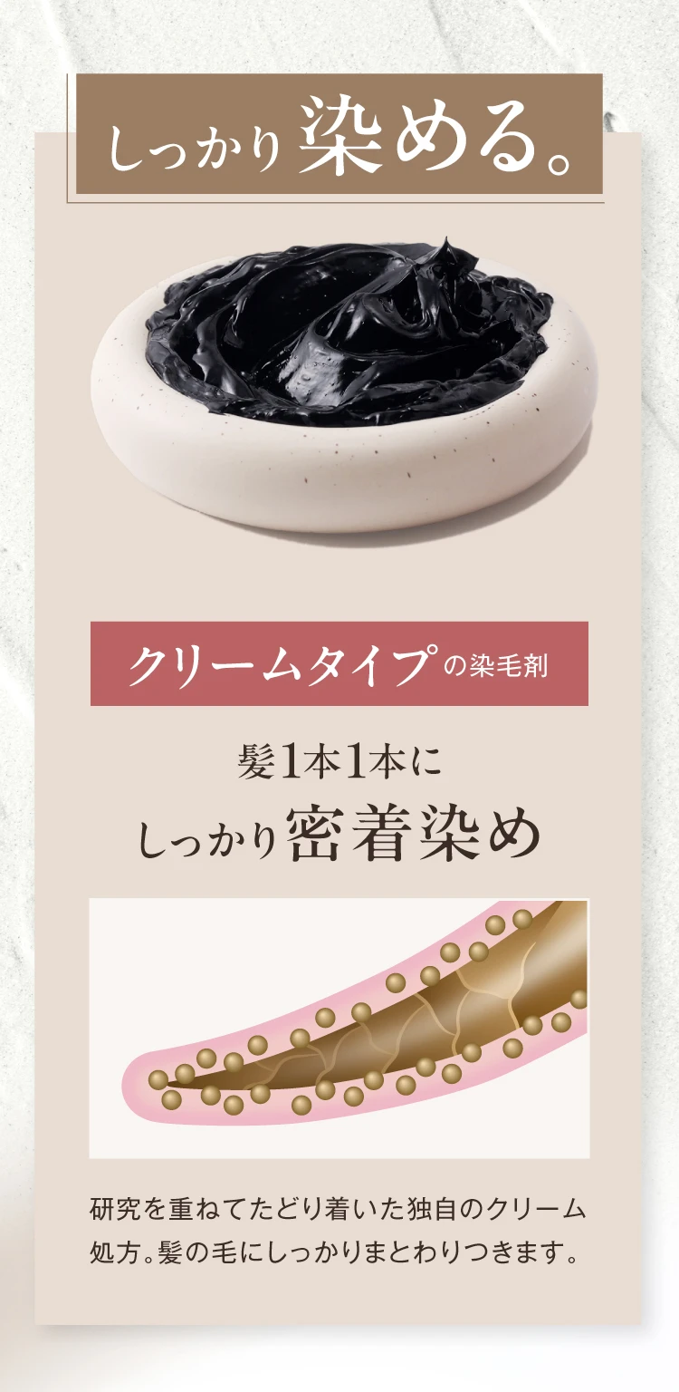 しっかり染める。クリームタイプの染毛剤