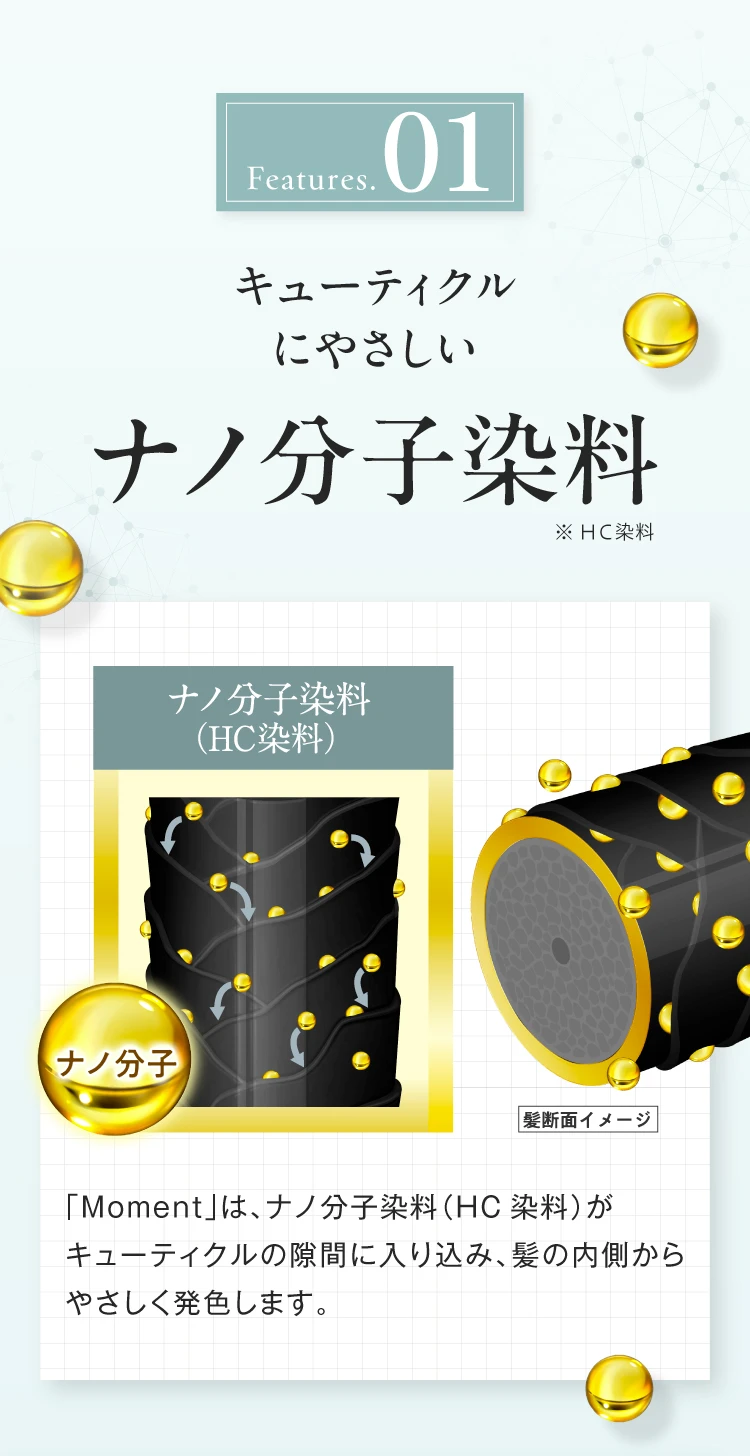 キューティクルにやさしいナノ分子染料