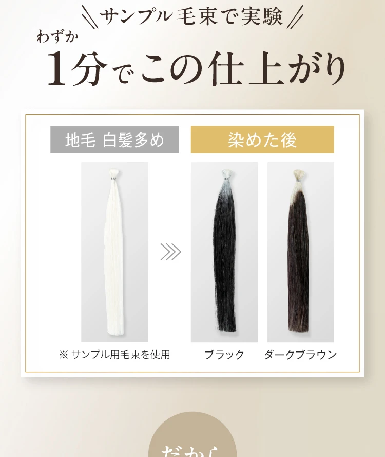 サンプル毛束で実験、わずか1分でこの仕上がり