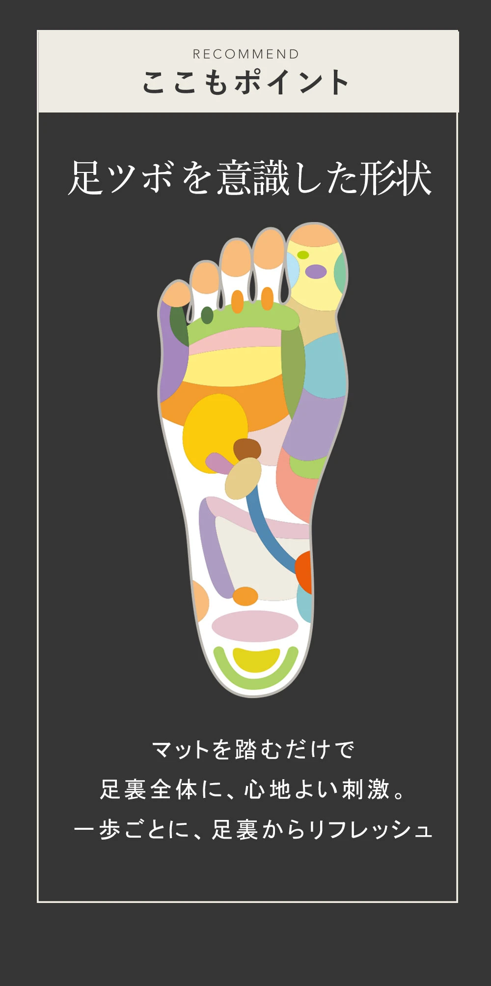 足ツボを意識した形状 足裏全体に心地よい刺激