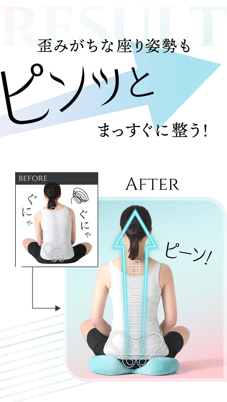 だから、歪みがちな座り姿勢もピンッとまっすぐに整う！
