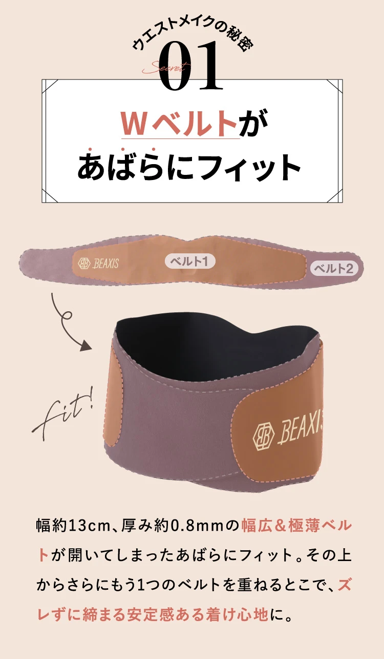 ウエストメイクの秘密01.　Wベルトがあばらにフィット