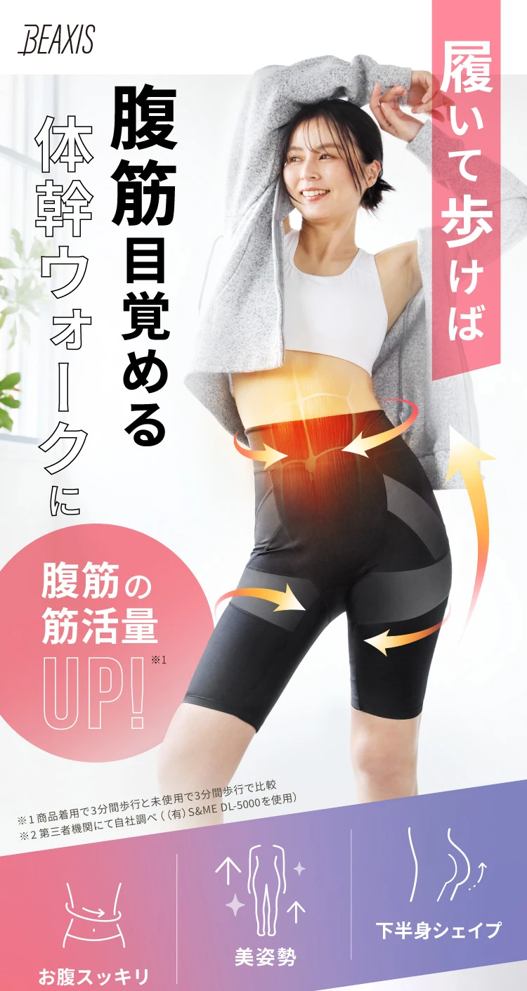 履いて歩けば腹筋目覚める体幹ウォークに 腹筋の筋活量UP!