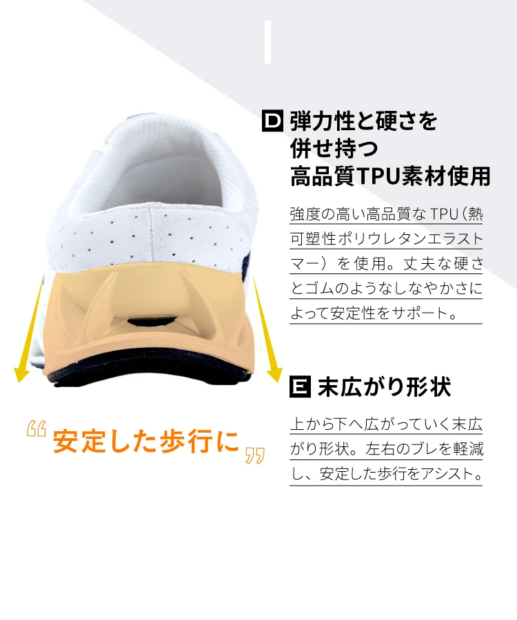 弾力性と硬さを併せ持つ高品質TPU素材使用 末広がり形状