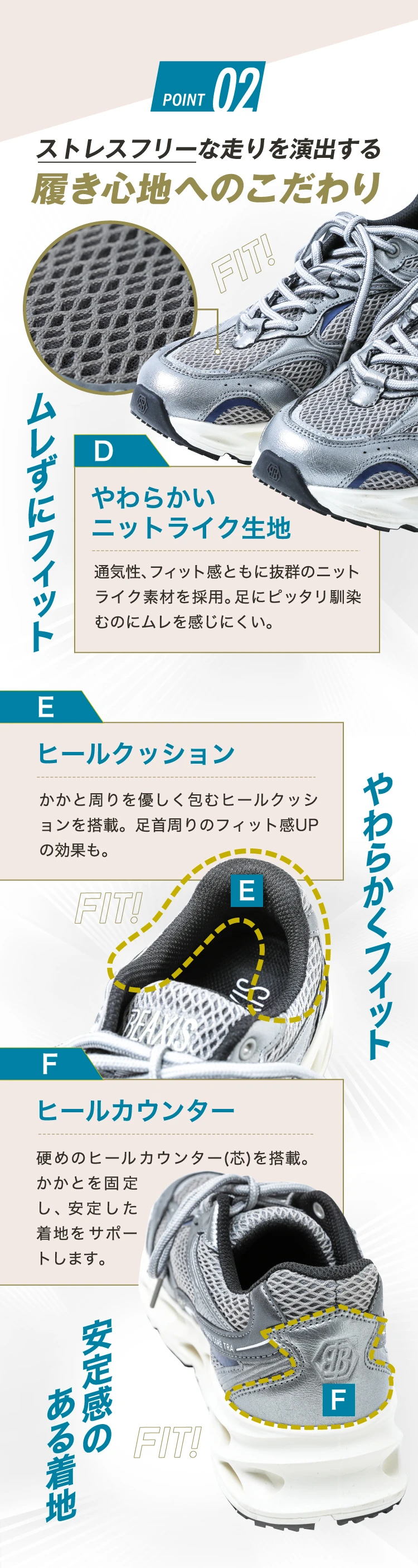 ポイント02.ストレスフリーな走りを演出する履き心地へのこだわり