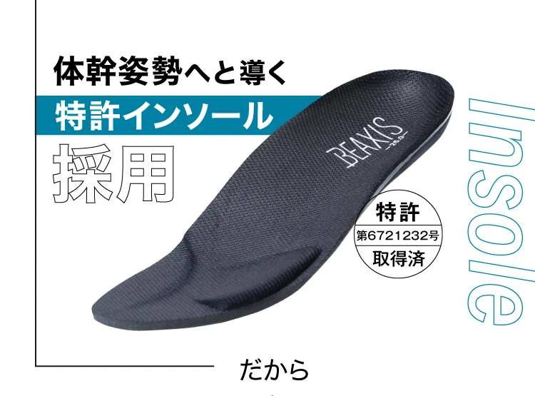 体幹姿勢へと導く特許インソール採用