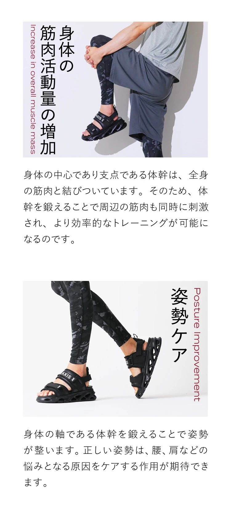 活力サポート、身体の筋肉活動量の増加、姿勢ケアに繋がります