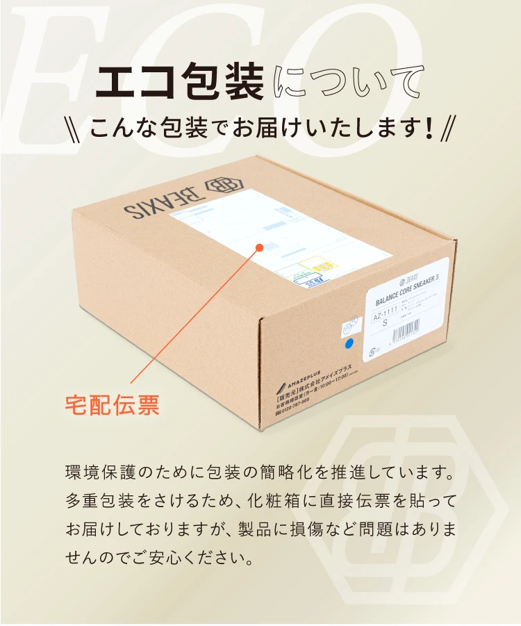 多重包装をさけるため、化粧箱に直接伝票を貼ってお届けしております