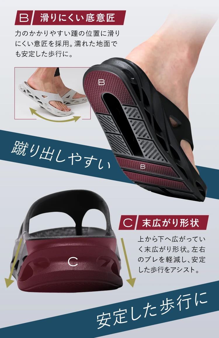 滑りにくい底意匠 末広がり形状