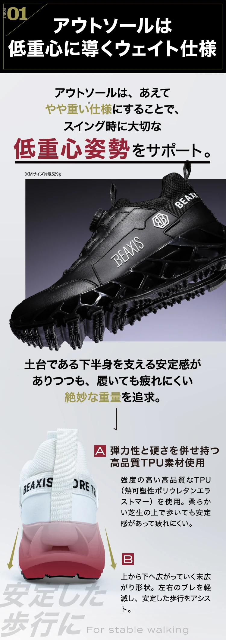 ポイント01. アウトソールは低重心に導くウェイト仕様