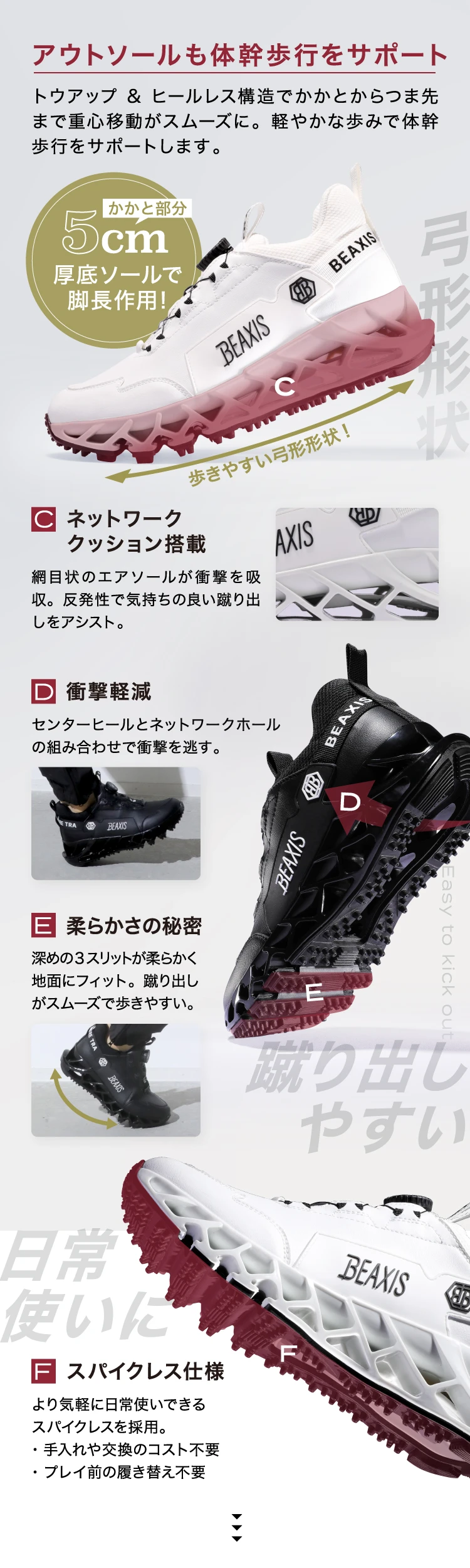 アウトソールも体幹歩行をサポート