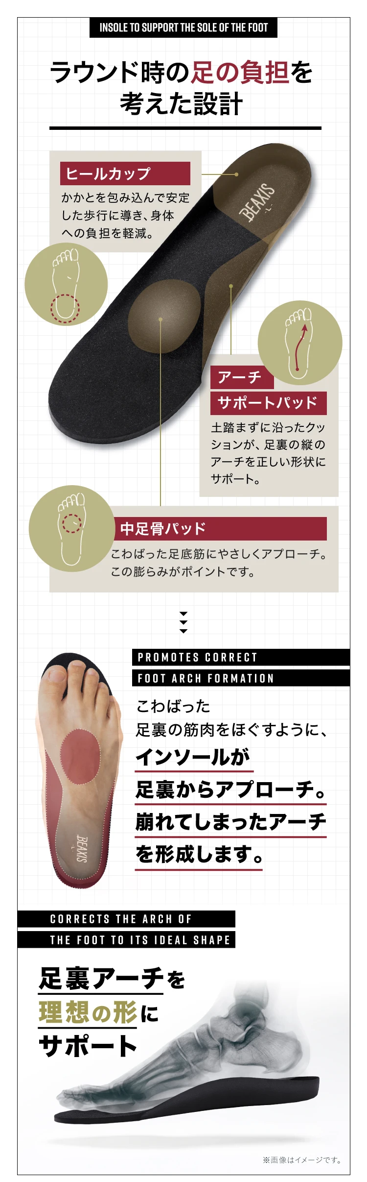 ラウンド時の足の負担を考えた設計