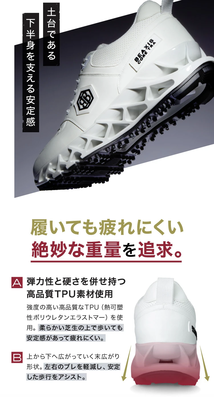 土台である下半身を支える安定感 履いても疲れにくい絶妙な重量を追求