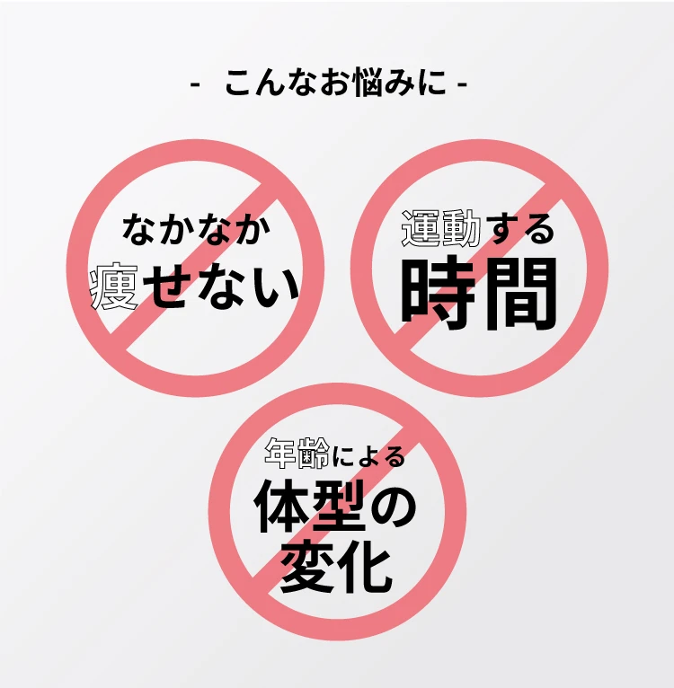 なかなか痩せない、運動する時間がない、年齢による体型の変化…こんなお悩みに