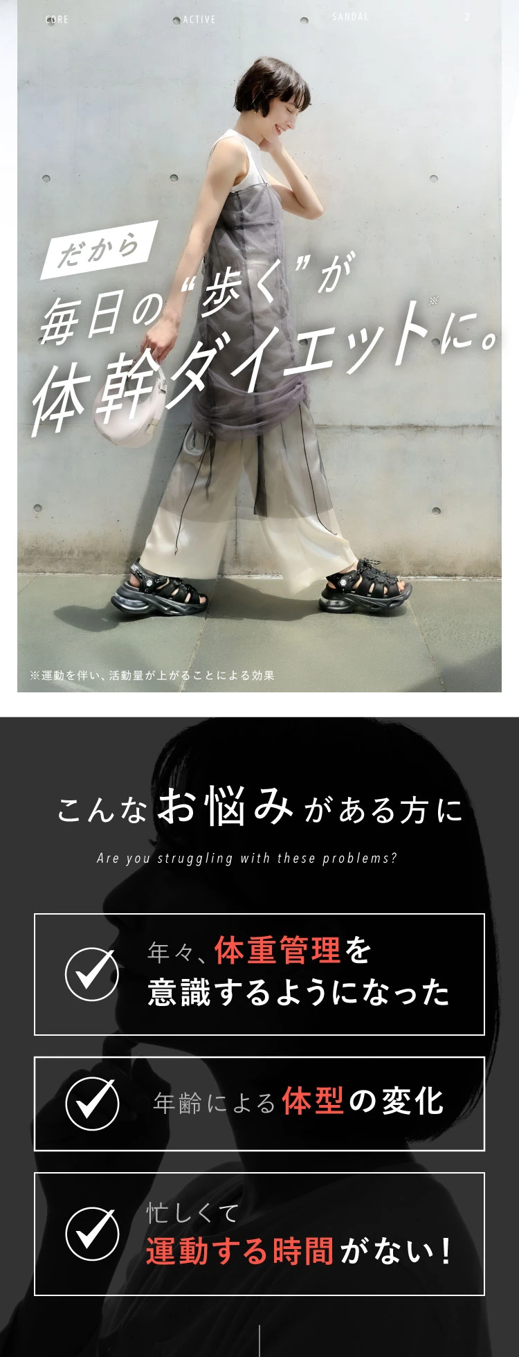 毎日の歩くが体幹ダイエットに
