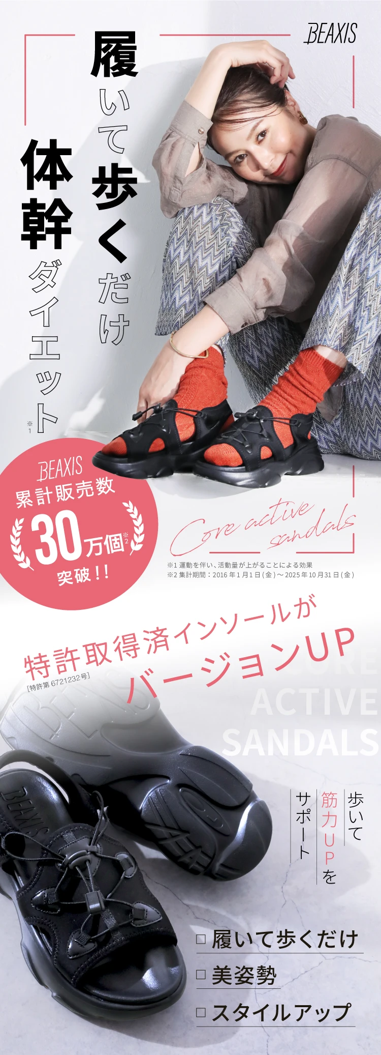 公式】コアアクティブサンダル スニーカータイプ BEAXIS(ビーアクシス