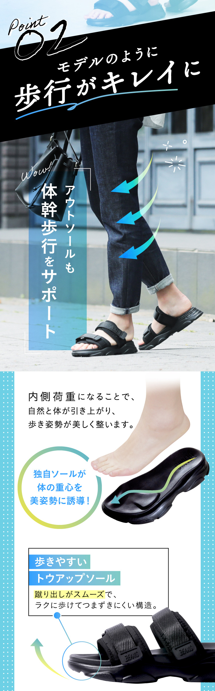 2.モデルのように歩行がキレイに