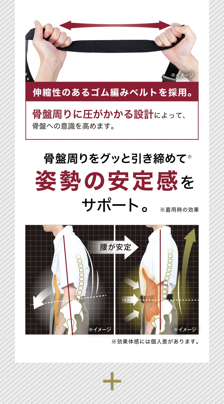 骨盤周りをグッと引き締めて姿勢の安定感をサポート