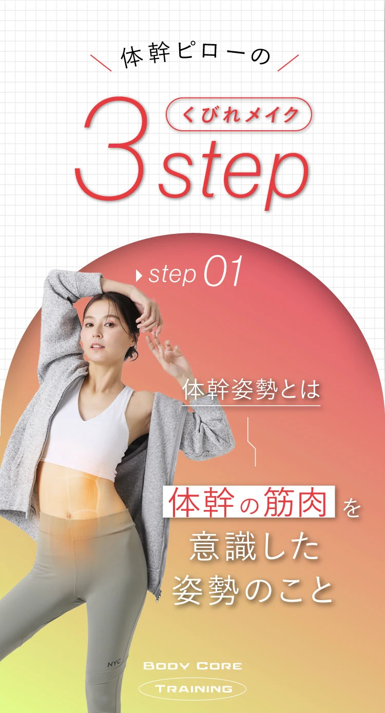 体幹ピローのくびれメイク3step　step01. 体幹姿勢とは体幹の筋肉を意識した姿勢のこと
