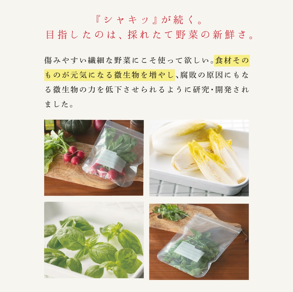 「シャキッ」が続く。目指したのは採れたて野菜の新鮮さ