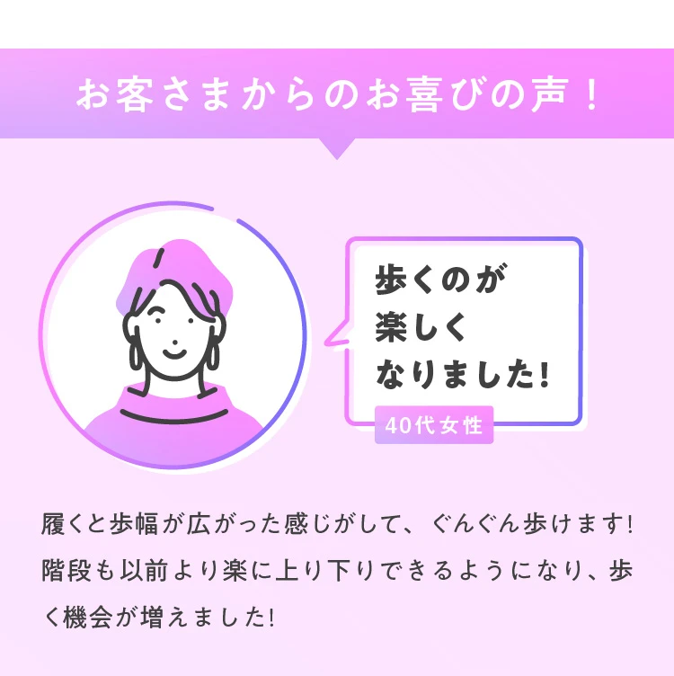 お客さまからのお喜びの声！ 歩くのが楽しくなりました！