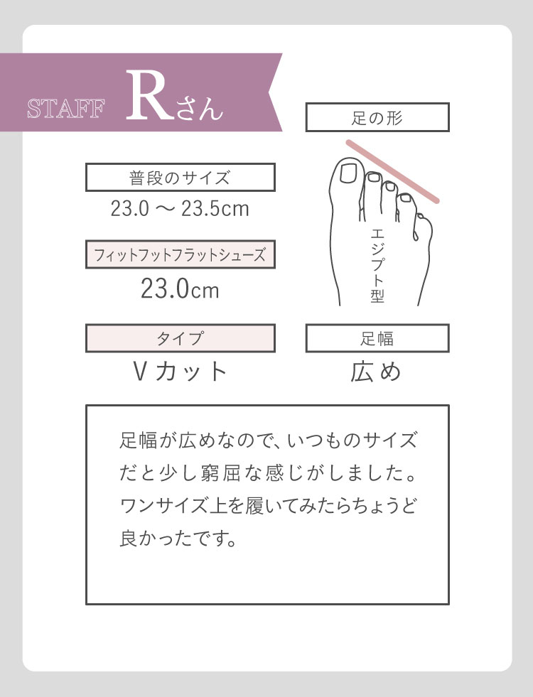 エジプト型標準23.0～23.5cm、いつものサイズだと少し窮屈な感じがしました。