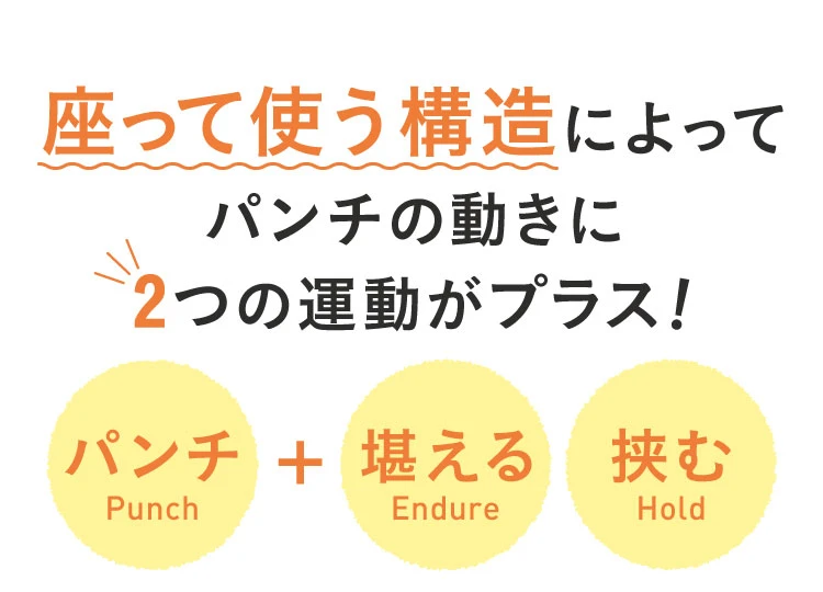 座って使う構造によってパンチの動きに2つの運動がプラス