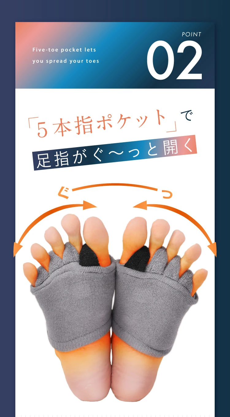 ポイント02.「5本指ポケット」で足指がぐ～っと開く