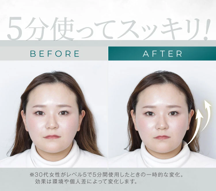 5分使ってスッキリ!30代女性がレベル5で5分間使用した時の一時的な変化。効果は環境や個人差によって変化します。