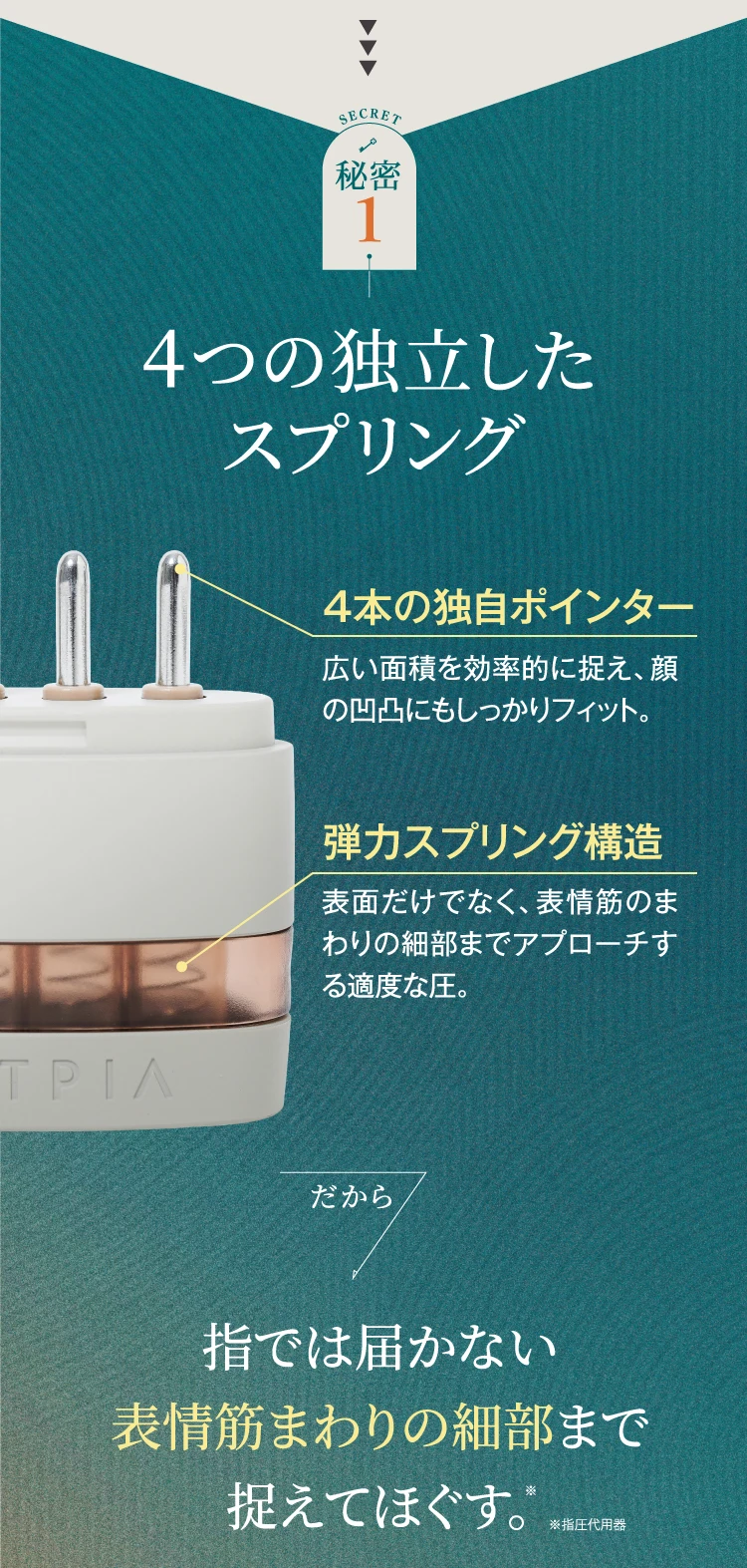 秘密1 4つの独立したスプリング 指では届かない表情筋まわりの細部まで捉えてほぐす