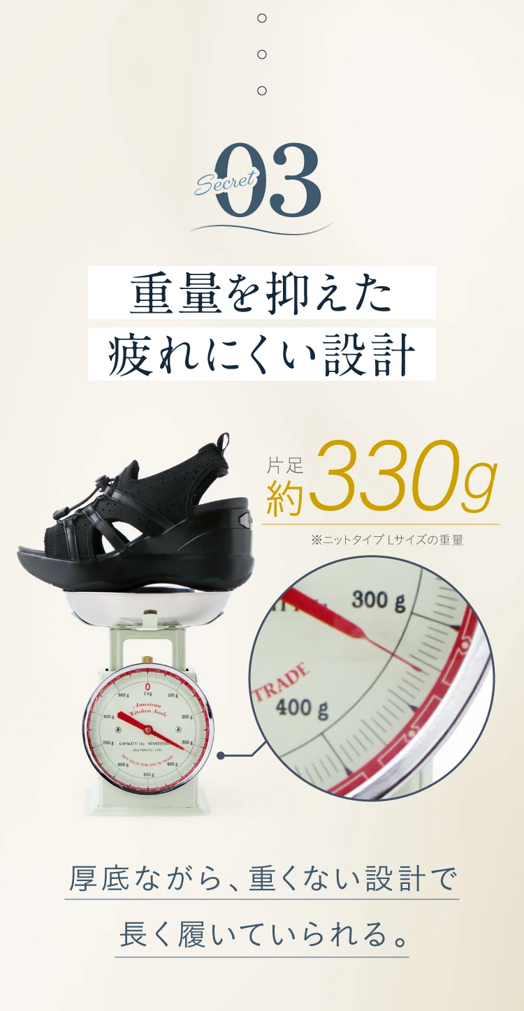 重量を抑えた疲れにくい設計