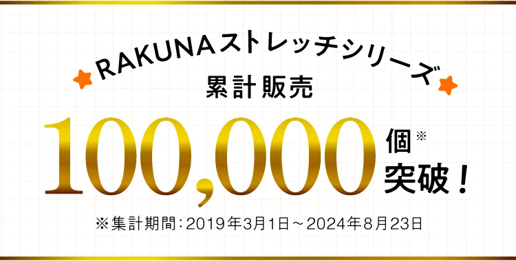 RAKUNAストレッチシリーズ累計販売100,000個突破！※集計期間：2019年3月1日～2024年8月23日