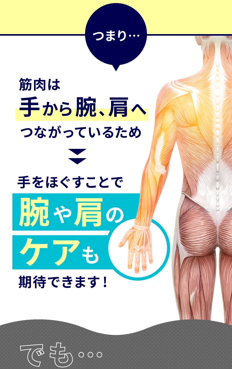 手をほぐすことで腕や肩のケアも期待できます