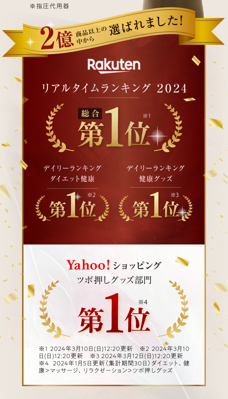 楽天リアルタイムランキング2024総合第1位 Yahoo!ショッピングツボ押しグッズ部門第1位