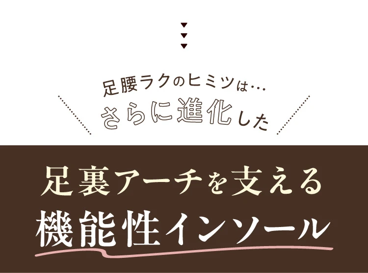 足腰ラクのヒミツは、さらに進化した足裏アーチを支える機能性インソール