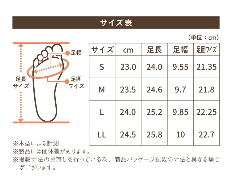 整体カジュアルサンダル サイズチャート