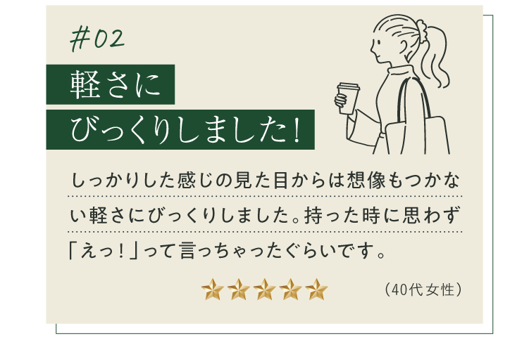 軽さにびっくりしました！