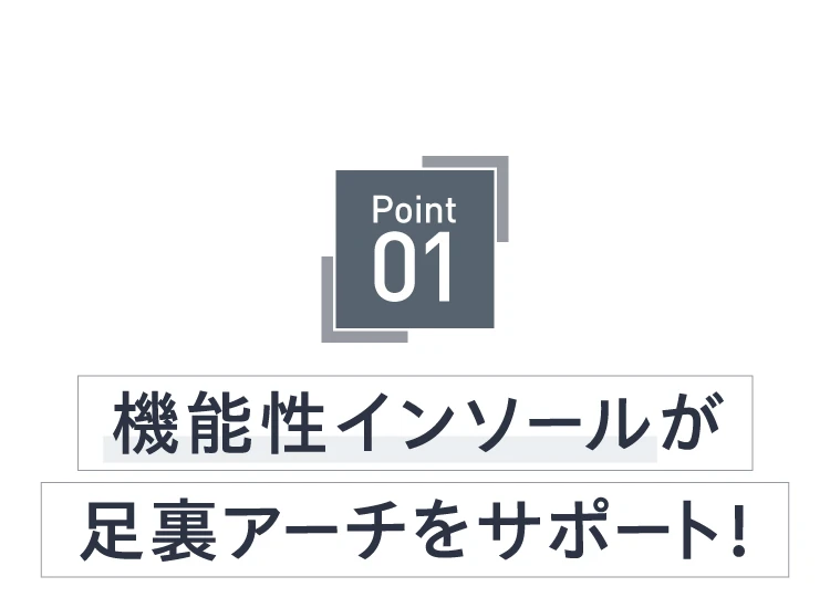 POINT.01 機能性インソールが足裏アーチをサポート！
