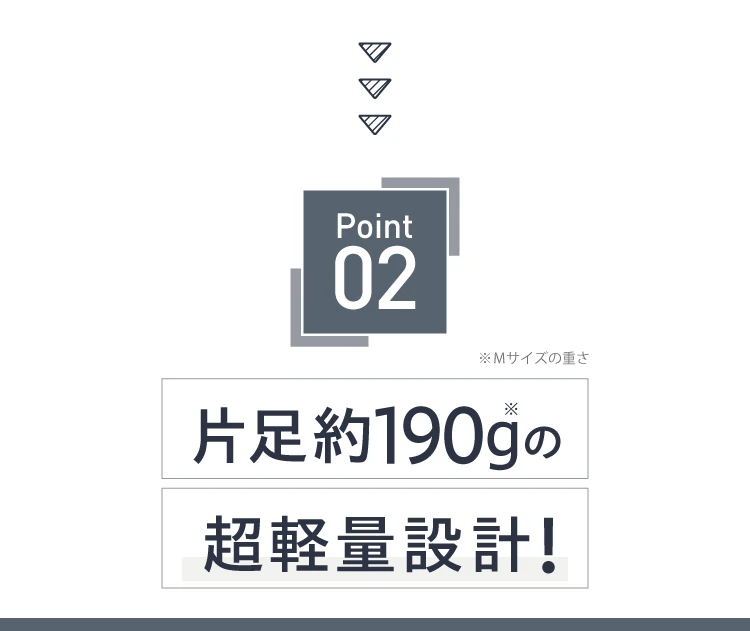 POINT02. 片足約190gの超軽量設計！