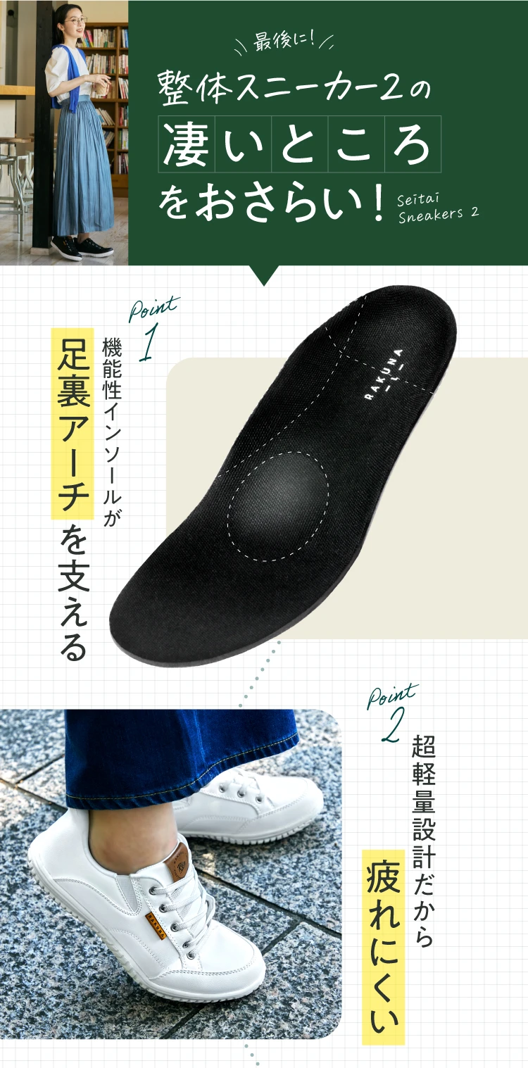 整体スニーカー2の凄いところをおさらい　機能性インソールが足裏アーチを支える