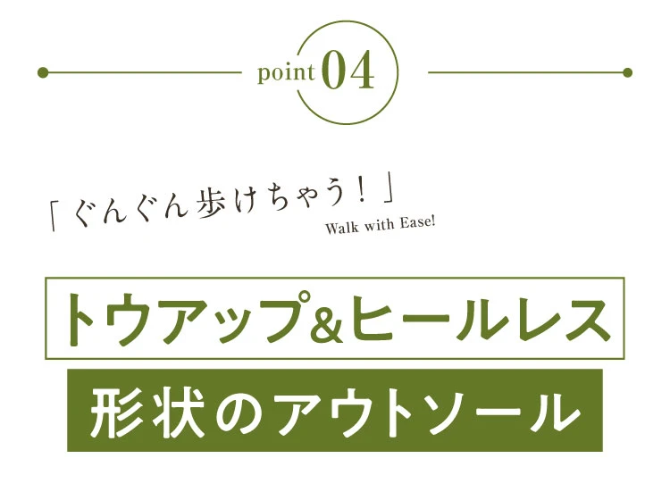 ポイント04.トウアップ＆ヒールレス形状のアウトソール