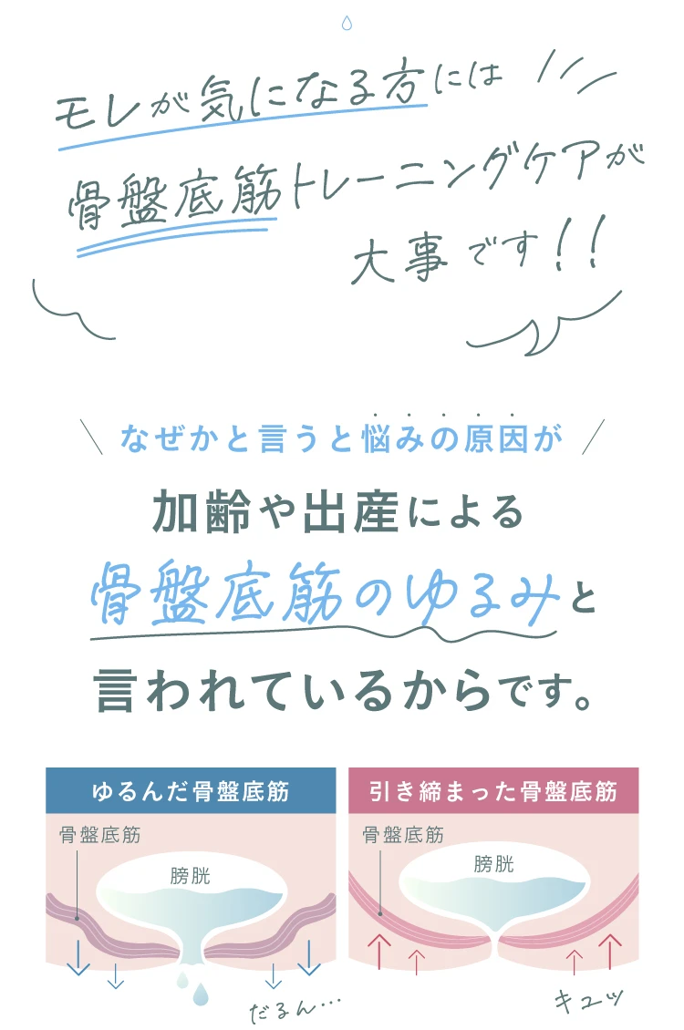モレが気になる方には骨盤底筋トレーニングケアが大事です！