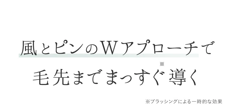 風とピンのWアプローチで毛先までまっすぐ導く