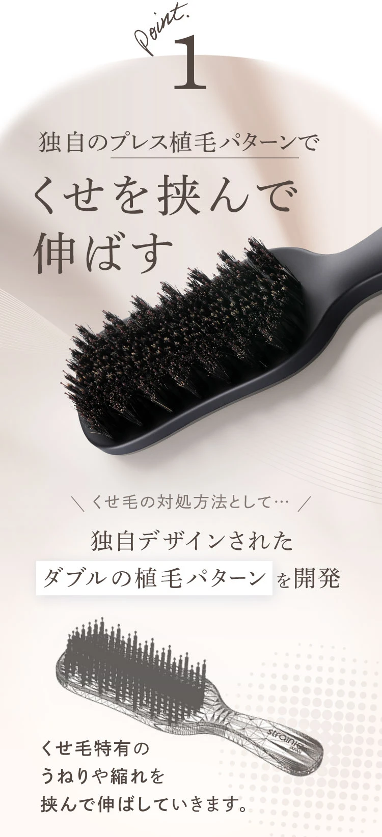 01.独自のプレス植毛パターンでくせを挟んで伸ばす