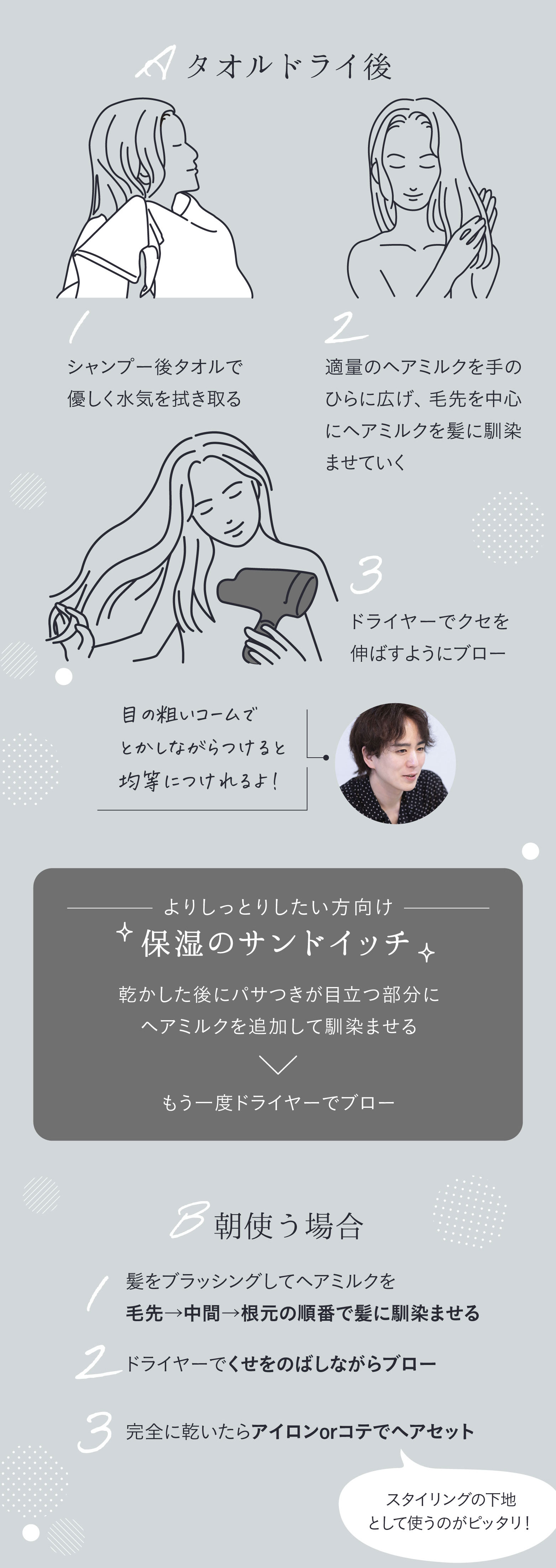 タオルドライ後　朝使う場合