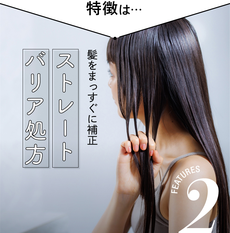 特徴は、髪を真っ直ぐに補正する「ストレートバリア処方」