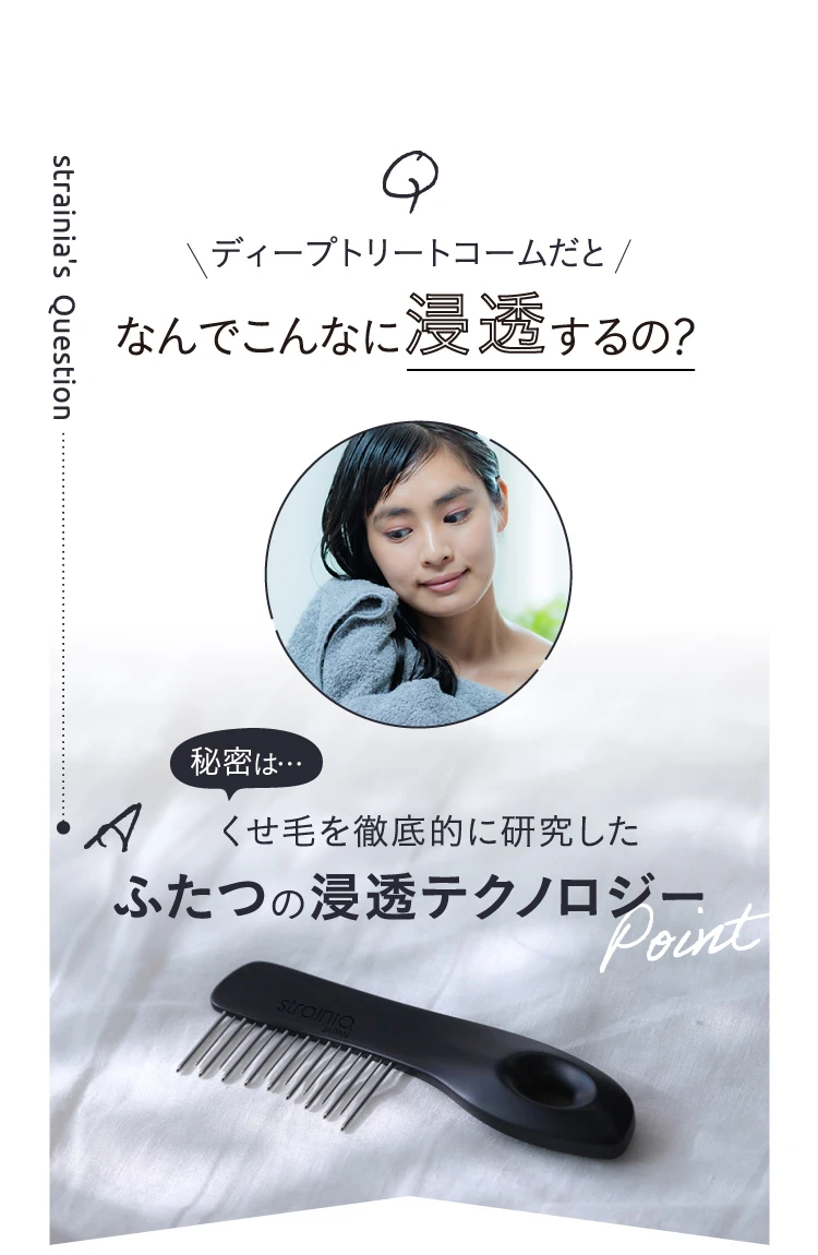 ディープトリートコームだと、なんでこんなに浸透するの？秘密は…くせ毛を徹底的に研究したふたつの浸透テクノロジー